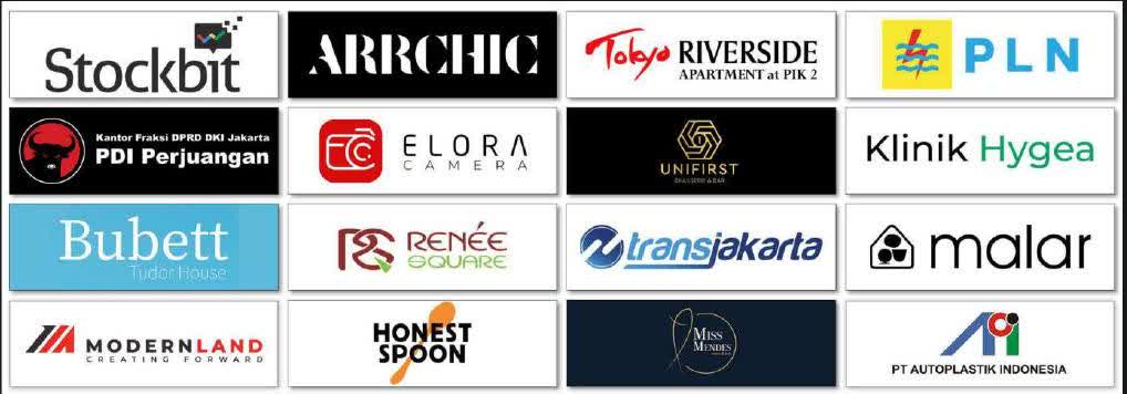 Logo klien Furnilio: Stockbit, Archic, Tokyo Riverside, PLN, PDI Perjuangan, Elora Camera, Unifirst, Klinik Hygea, Bubett, Renee Square, Transjakarta, Malar, Modernland, Honest Spoon, Miss Mendes, dan PT Autoplastik Indonesia